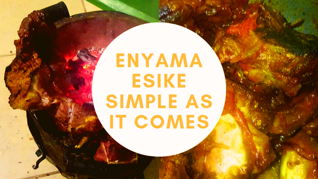 poster with image of two steps of making enyama esike which are roasting and sauteing
