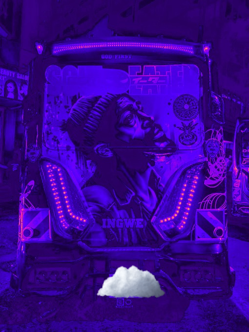 image of the backside of a matatu emblazoned with graffiti and christened ingwe