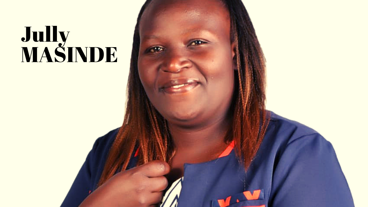 Jully Masinde gospel artiste smiles in this poster