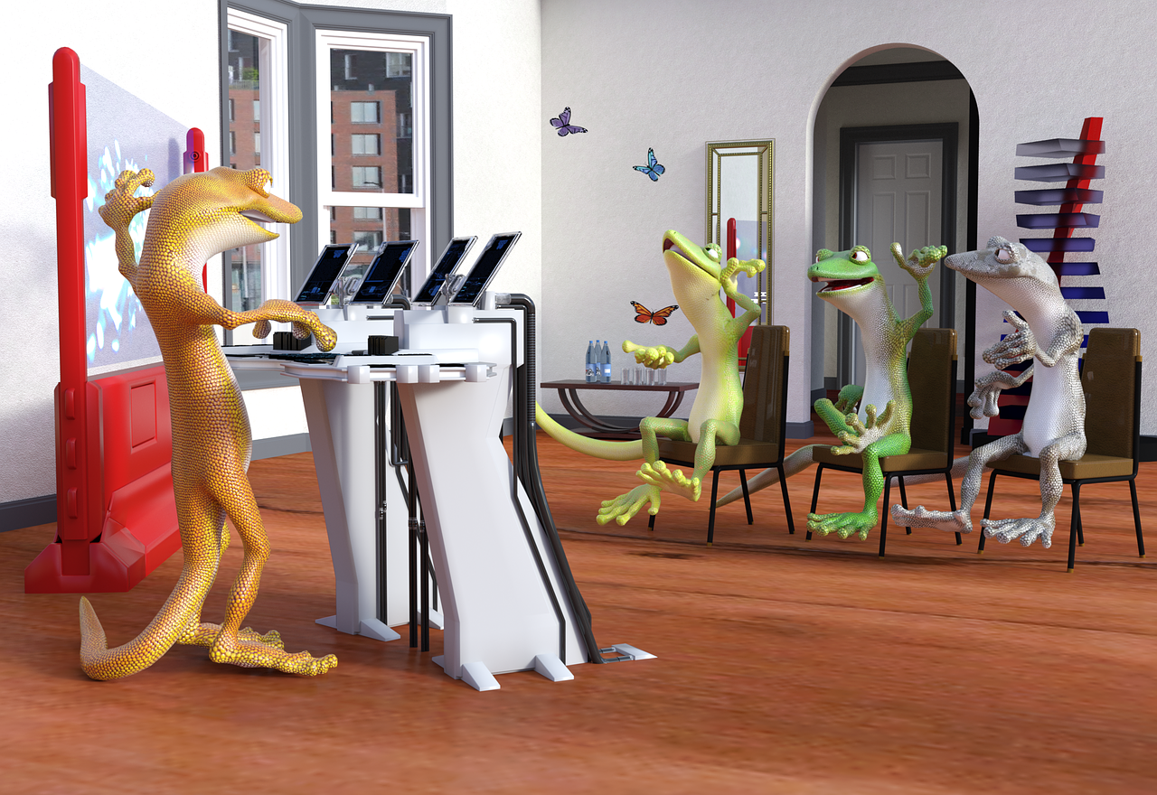 sartirised lizard cartoon seminar setting reminiscent of how Namukhokhome taught his extended family the new song and dance