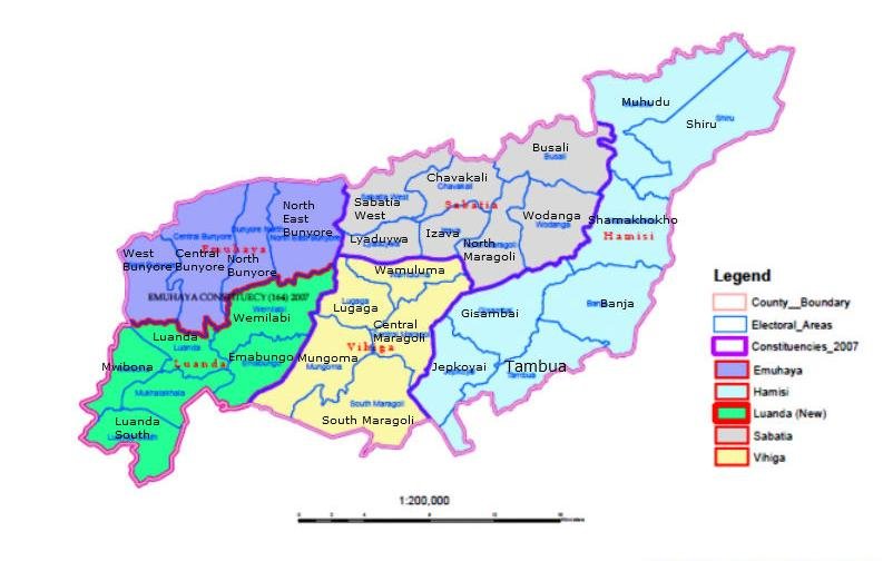 map of vihiga couty showing sub-counties 
