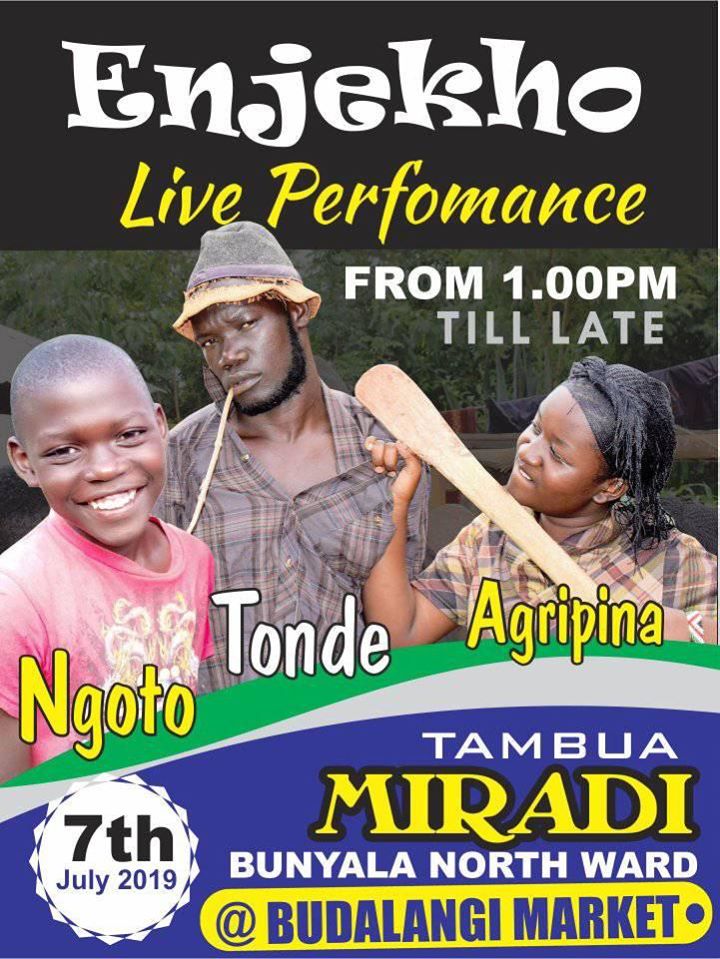 poster advertising a Luhya comedy show by Samia Enjekho productions featuring Mc Tonde, Ngoto and Agripina