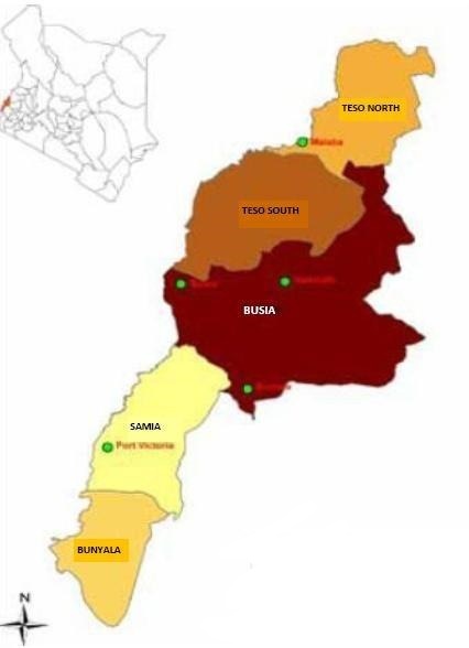 Mulembe in numbers: Map of Busia County, Western Kenya colour coded according to population density as per pre 2019 census 