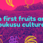 fuchsia effect on image of field of sweet potato vines with words 'on Bukusu culture and first fruits'