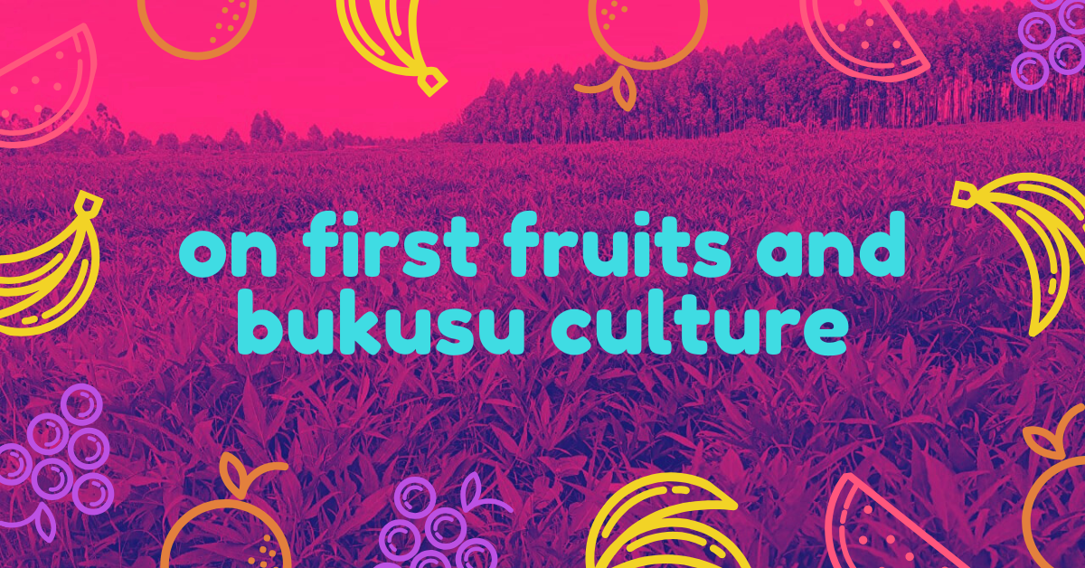 fuchsia effect on image of field of sweet potato vines with words 'on Bukusu culture and first fruits'