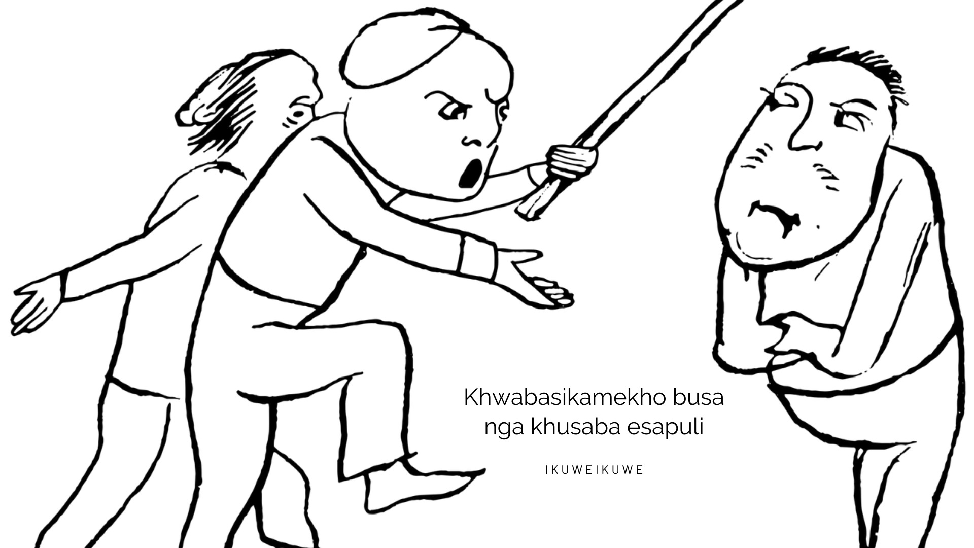 Men threaten another with a stick as representative of how siasa in Bungoma yawunya eng\'ololo