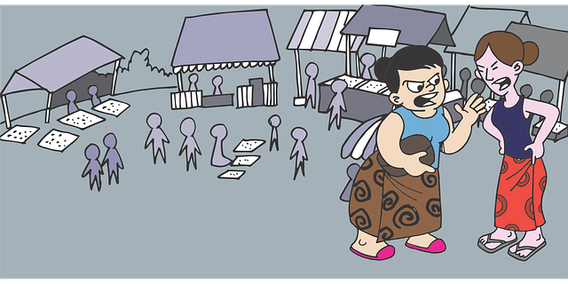 Learn Bukusu language with picture illustrations. Here's a vector image of  an open air khusoko (market).