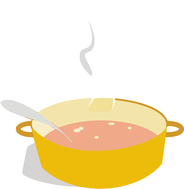 Vector image of steaming food in a cooking pot. Bubile means hot in Lubukusu