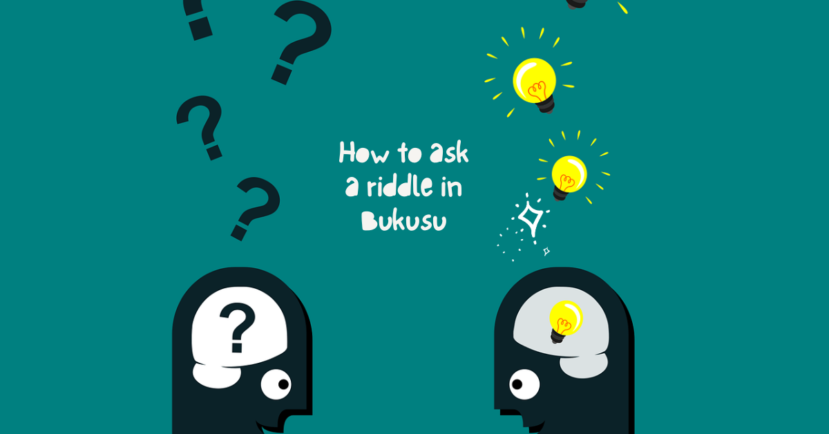 poster with caricatures of thinking people titled 'how to ask riddles in Bukusu'