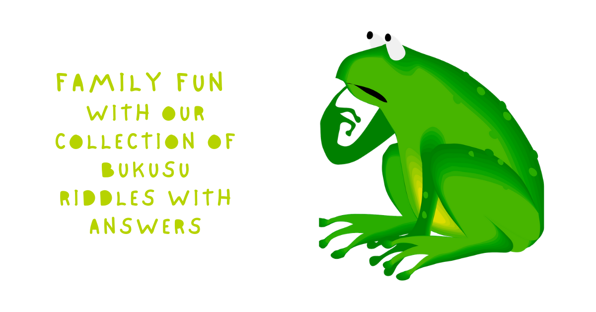 poster with image of a thinking frog titled 'family fun with our collection of Bukusu riddles with answers'