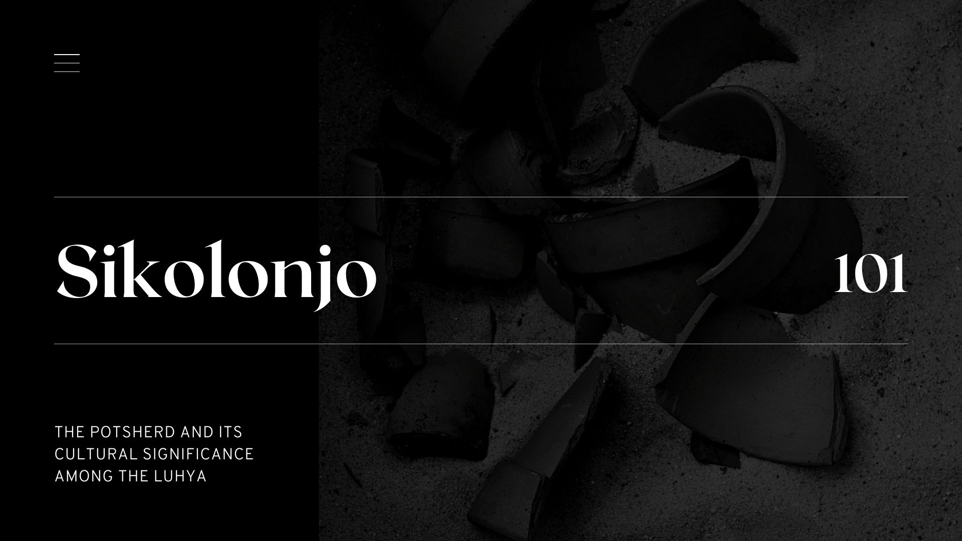 poster titled sikolonjo in luhya culture with grey scale image of broken pottery in sand
