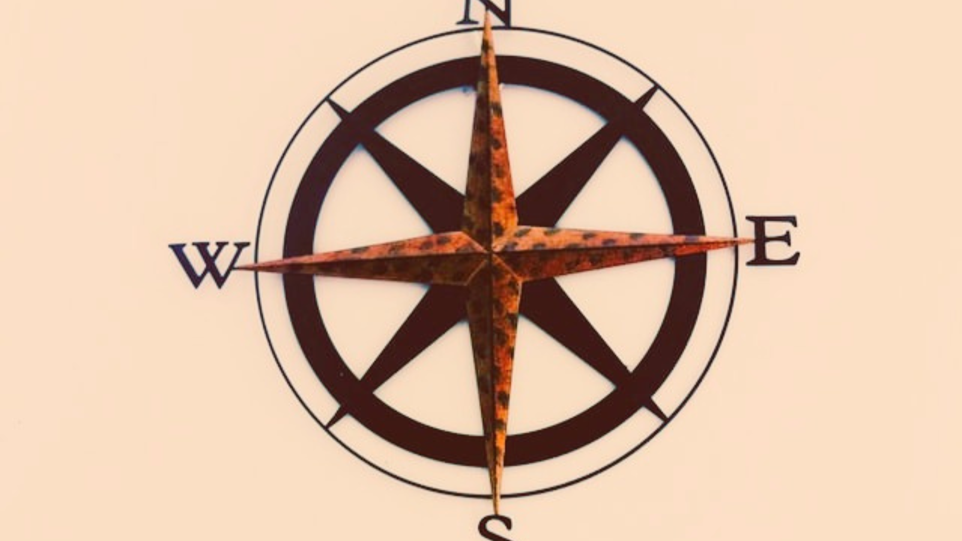 drawing of compass showing the four cardinal points north, south, west, east