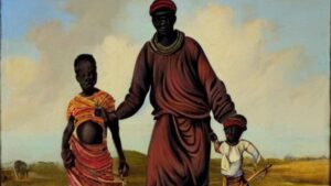 ai generated image of an African man shepherding his children