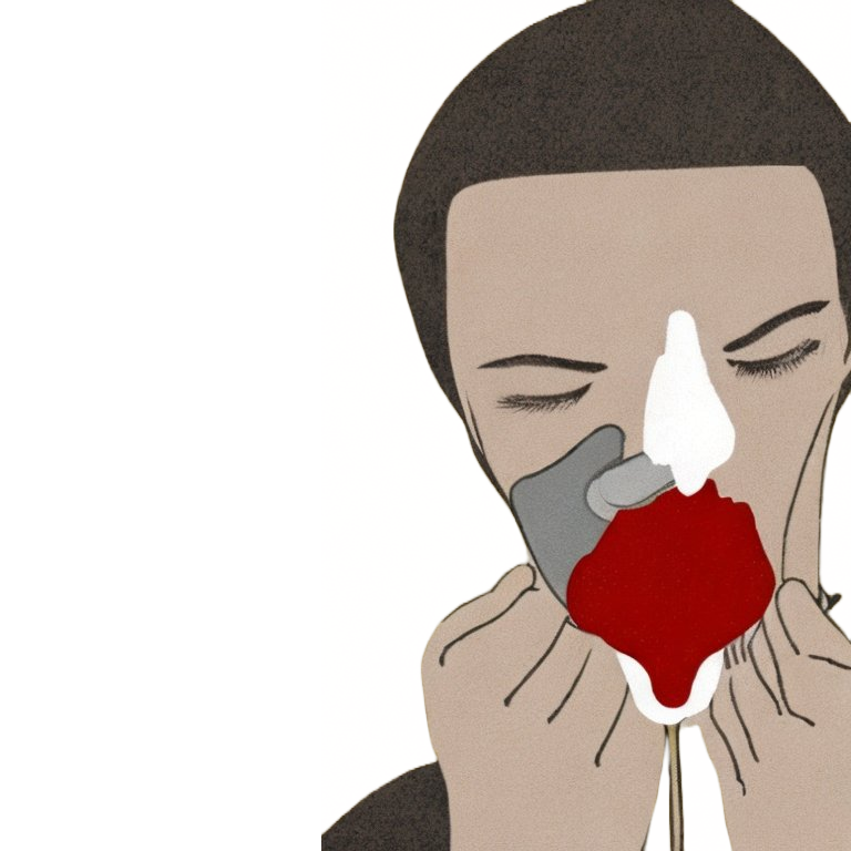 Illustration depicting a young male adult suffering from a nose bleed, which in Bukusu-language is kumwofu